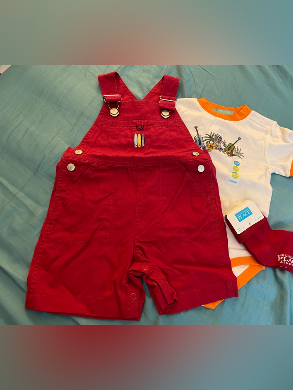 NWT Gymboree Boy Red Overalls White-Orange Tee Hawaii Tropical 3pcs Outfit Set